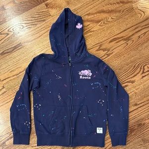 Roots kids, Navy blue graffiti zip up hoodie, age 11-12